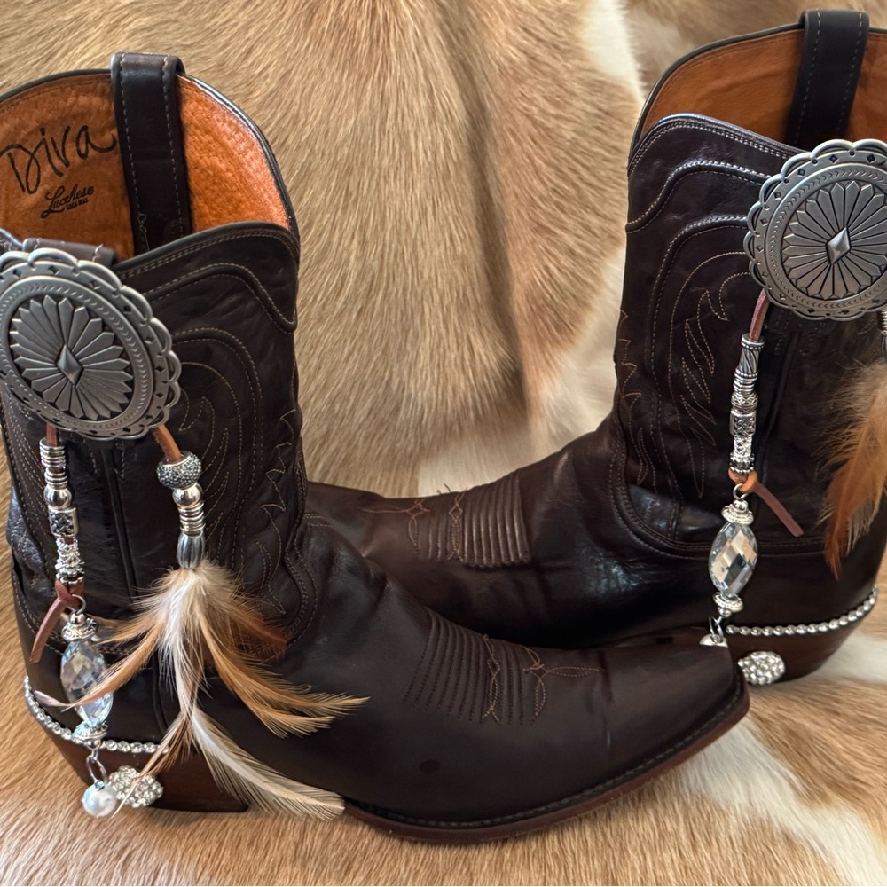 Lucchese Black and Brown Western Boots - Picture 3 of 13